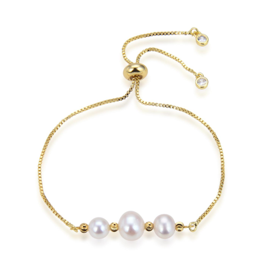 9 Ct Blanco Relleno De Oro Tamaño pequeño perla brazalete para mujeres o niñas 58 Mm a través de